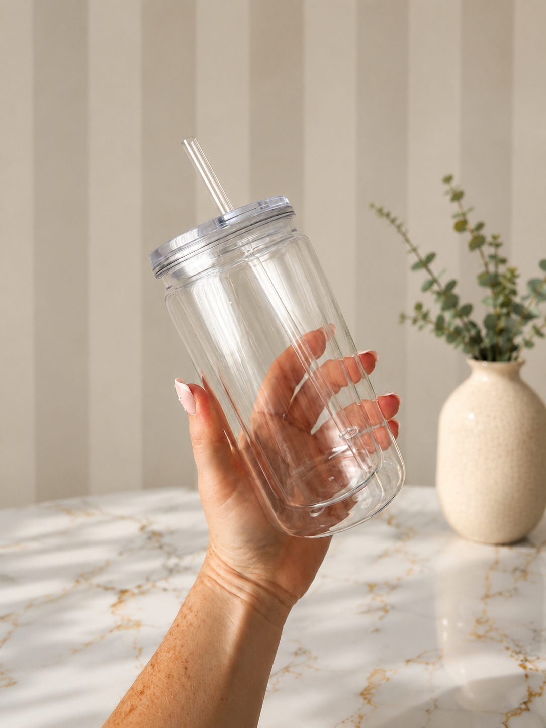 Custom Acrylic Snow Globe Libby Can – 16oz Reusable with Straw